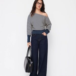 Cider Black and White Off-Shoulder Top